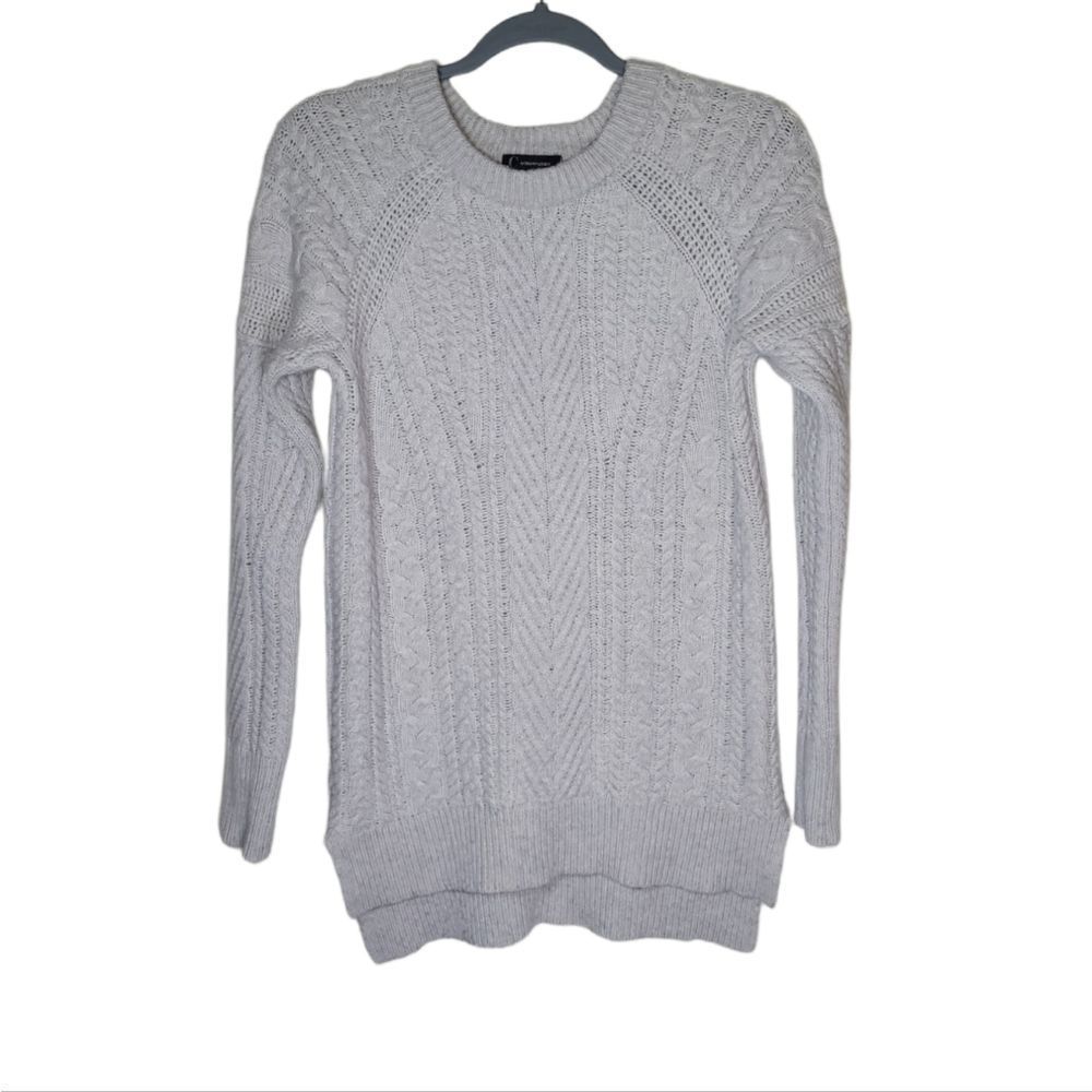 C By Bloomingdale's Women's Long Raglan Sleeves Wool Blend Gray Sweater Size M
